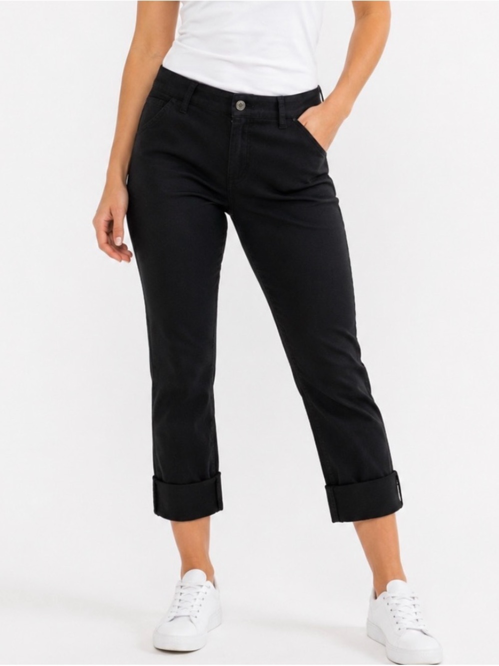 Dickies Classic Black Women's Stretch Jeans capri pants cuffed hem SZ 11